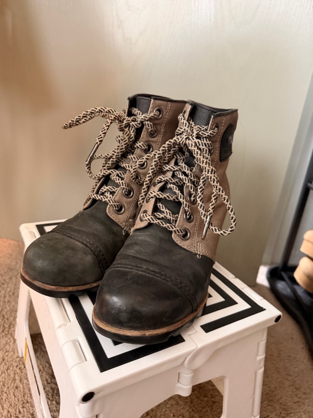 Two-Tone Lace-Up Boots